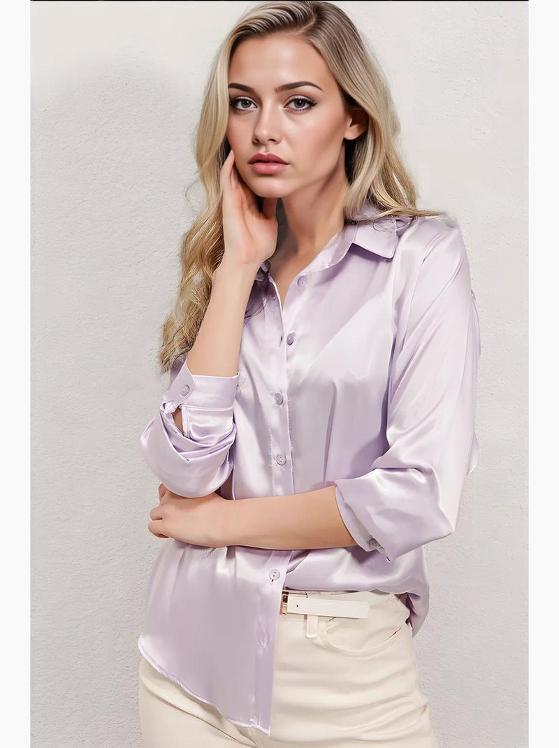 Camicia con bottoni in raso tessuto bdart Lavanda - Kiabi