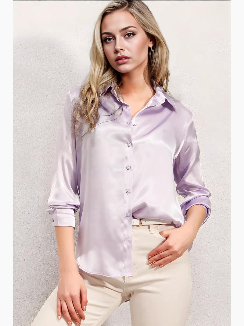 Camicia con bottoni in raso tessuto bdart Lavanda - Kiabi