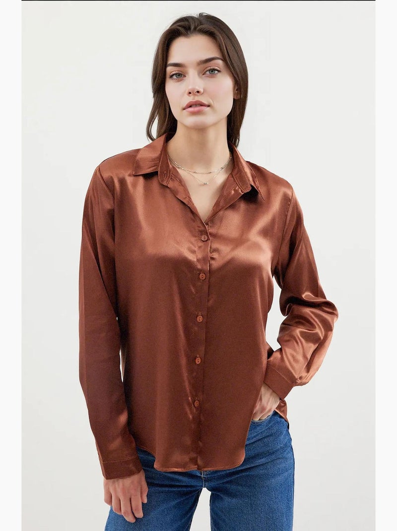 Camicia con bottoni in raso tessuto bdart Marrone - Kiabi