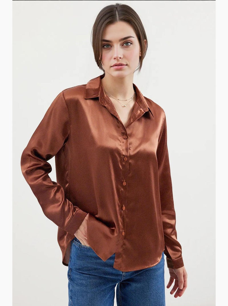 Camicia con bottoni in raso tessuto bdart Marrone - Kiabi