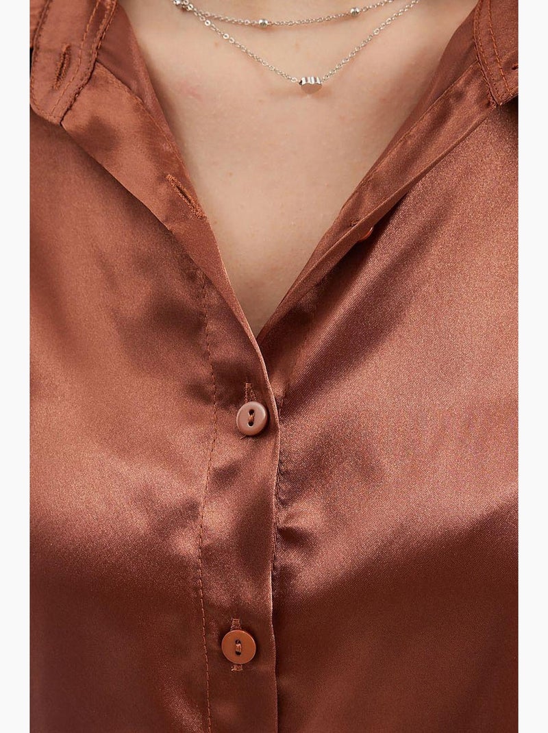 Camicia con bottoni in raso tessuto bdart Marrone - Kiabi