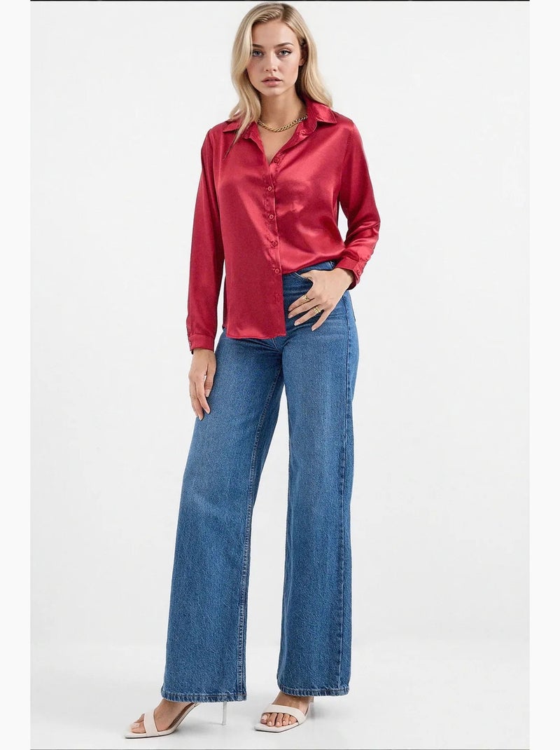 Camicia con bottoni in raso tessuto bdart Rosso bordeaux - Kiabi