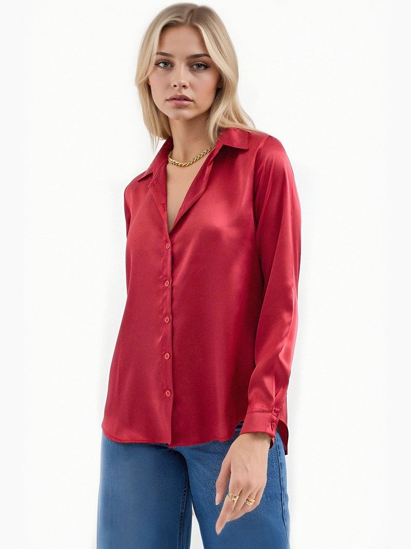 Camicia con bottoni in raso tessuto bdart Rosso bordeaux - Kiabi