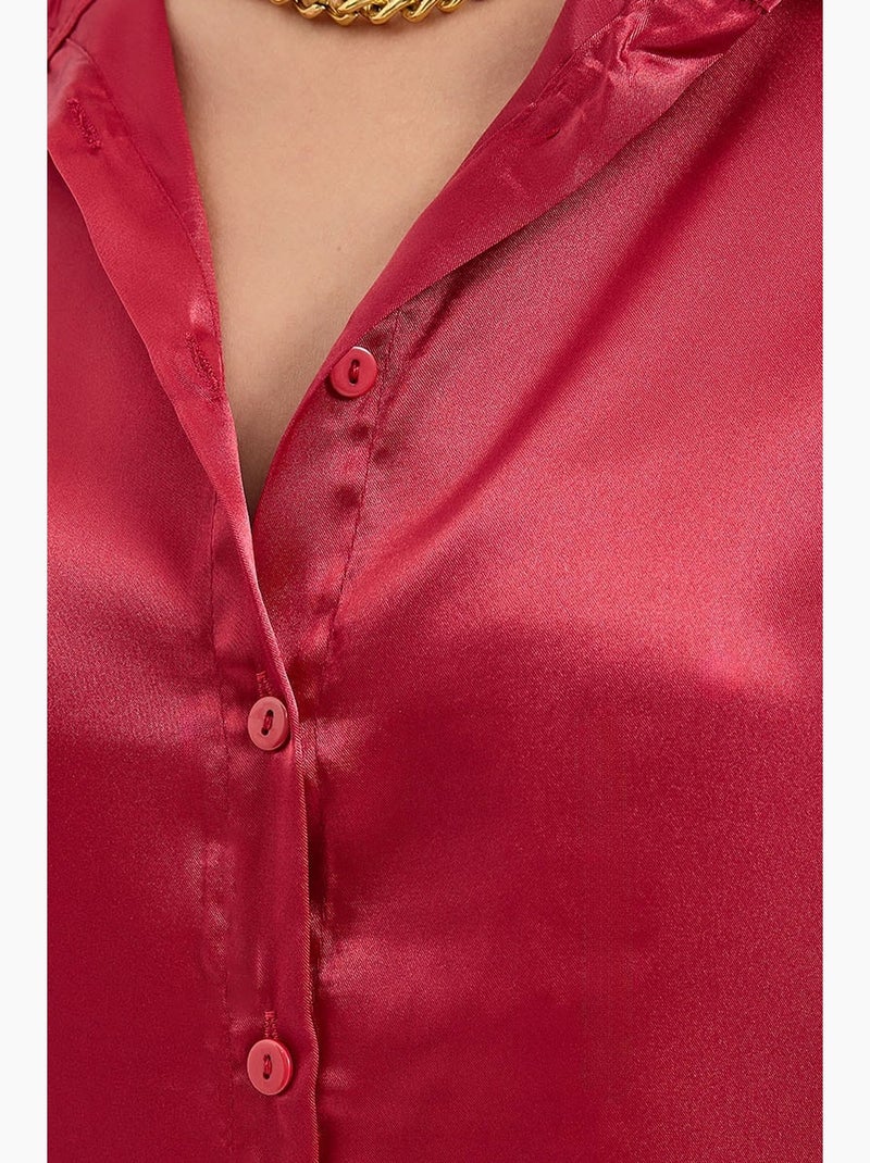 Camicia con bottoni in raso tessuto bdart Rosso bordeaux - Kiabi