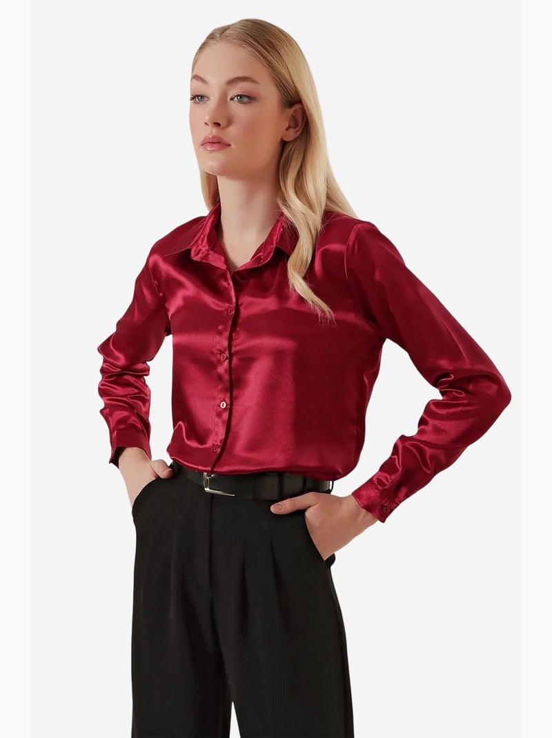 Camicia con bottoni in raso tessuto bdart Rosso granata - Kiabi