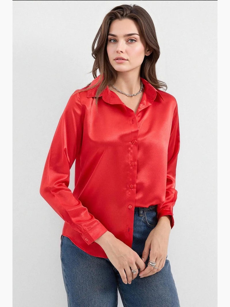 Camicia con bottoni in raso tessuto bdart Rosso - Kiabi