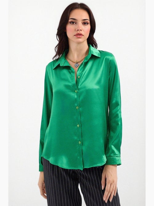 Camicia con bottoni in raso tessuto bdart - Kiabi Camicia con bottoni in raso tessuto bdart - Kiabi