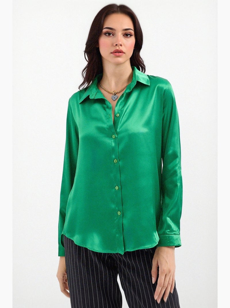 Camicia con bottoni in raso tessuto bdart Verde bottiglia - Kiabi