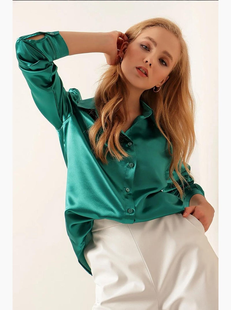 Camicia con bottoni in raso tessuto bdart Verde giada - Kiabi