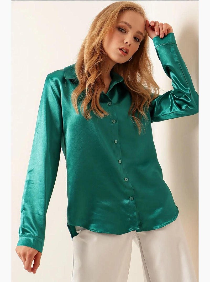 Camicia con bottoni in raso tessuto bdart Verde giada - Kiabi