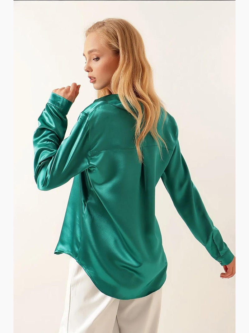 Camicia con bottoni in raso tessuto bdart Verde giada - Kiabi