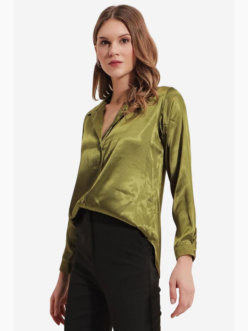 Camicia con bottoni in raso tessuto bdart Verde kaki - Kiabi