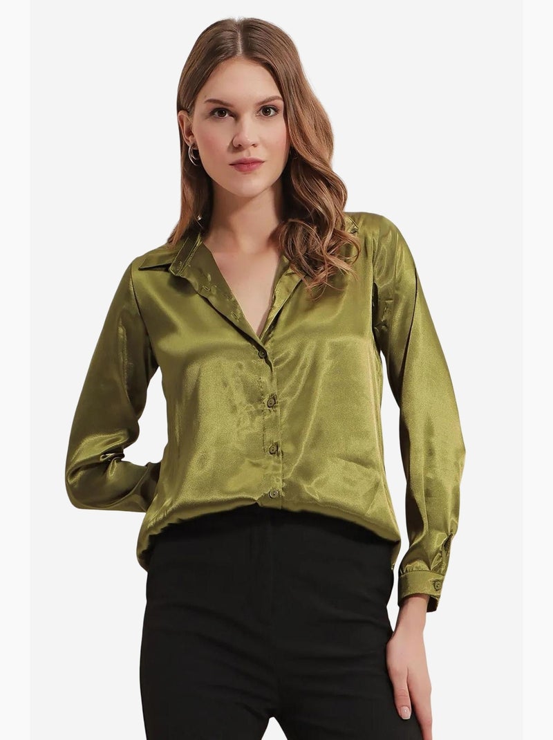 Camicia con bottoni in raso tessuto bdart Verde kaki - Kiabi