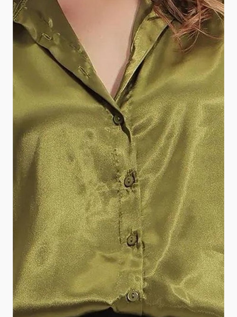 Camicia con bottoni in raso tessuto bdart Verde kaki - Kiabi