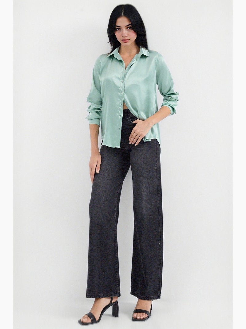 Camicia con bottoni in raso tessuto bdart Verde pastello - Kiabi