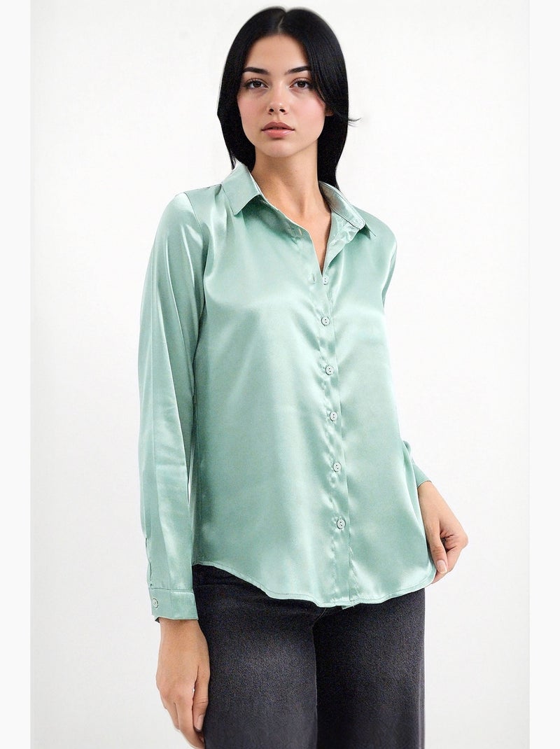 Camicia con bottoni in raso tessuto bdart Verde pastello - Kiabi