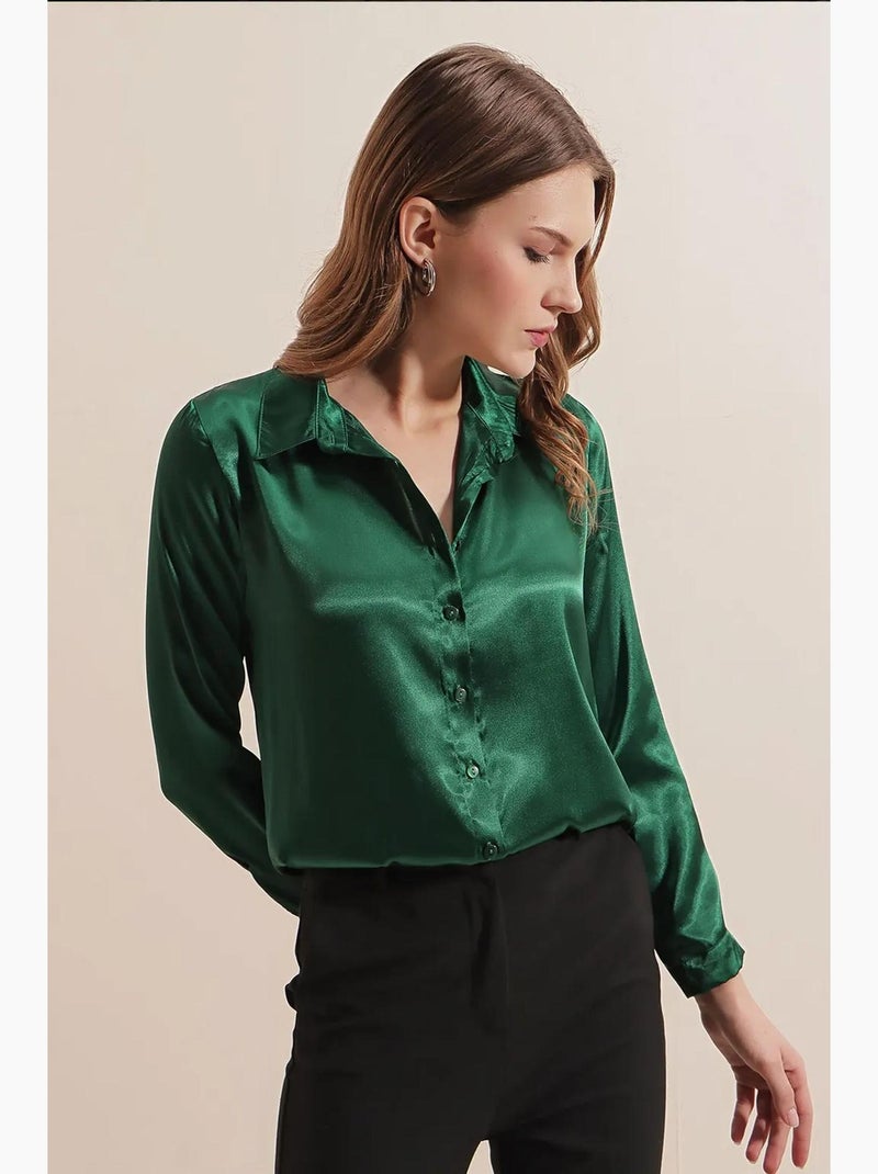 Camicia con bottoni in raso tessuto bdart Verde smeraldo - Kiabi