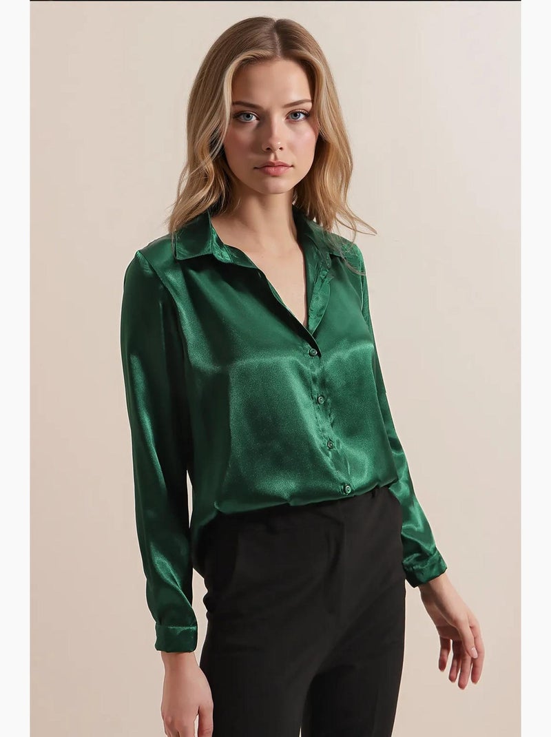 Camicia con bottoni in raso tessuto bdart Verde smeraldo - Kiabi