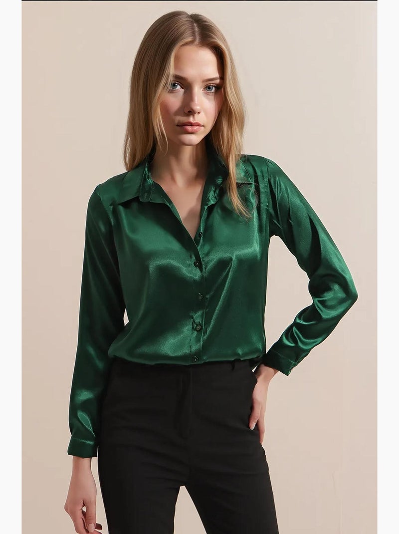 Camicia con bottoni in raso tessuto bdart Verde smeraldo - Kiabi
