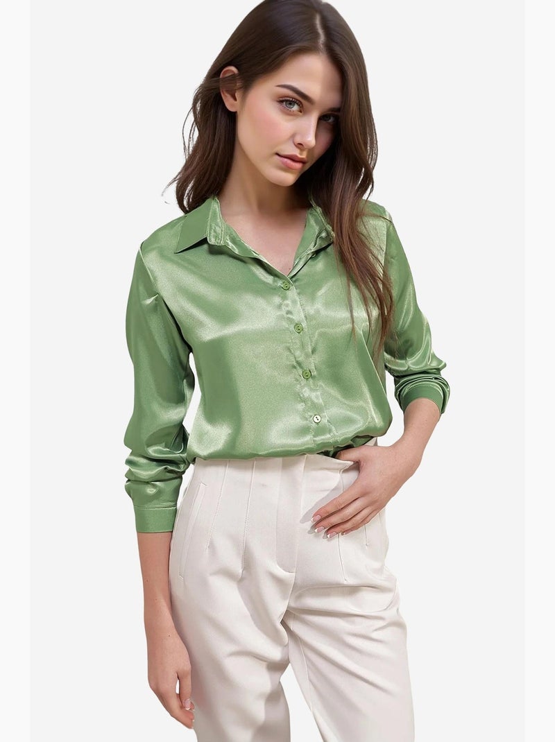 Camicia con bottoni in raso tessuto bdart Verde tiglio - Kiabi