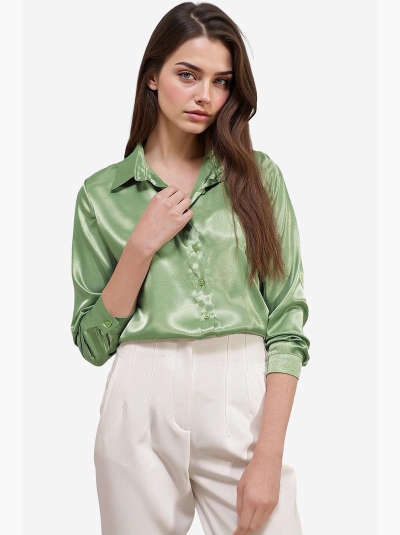 Camicia con bottoni in raso tessuto bdart Verde tiglio - Kiabi