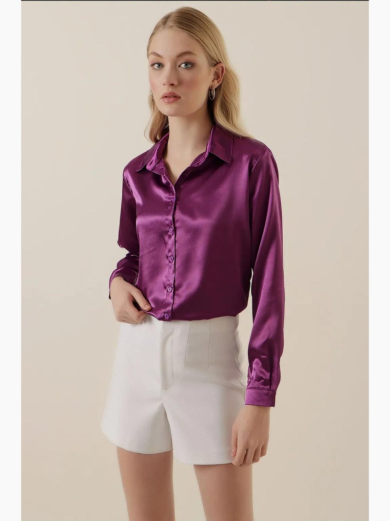 Camicia con bottoni in raso tessuto bdart Viola melanzana - Kiabi
