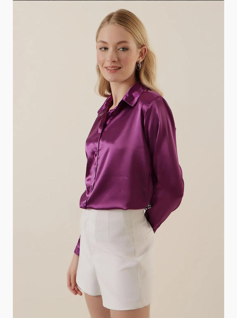 Camicia con bottoni in raso tessuto bdart Viola melanzana - Kiabi