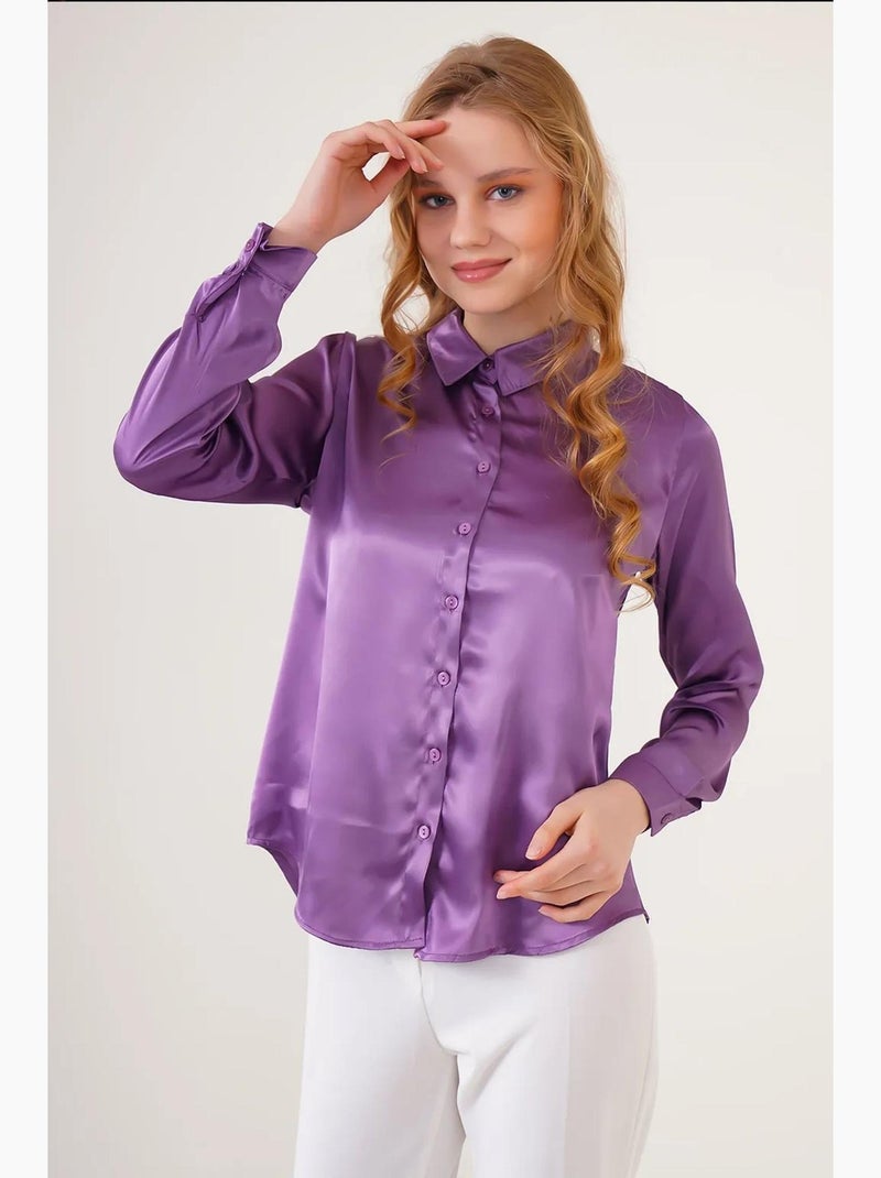 Camicia con bottoni in raso tessuto bdart Viola - Kiabi