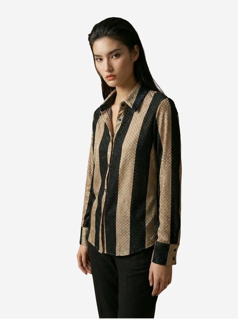 Camicia con bottoni in velluto tessuto a righe my fashion Beige naturale - Kiabi