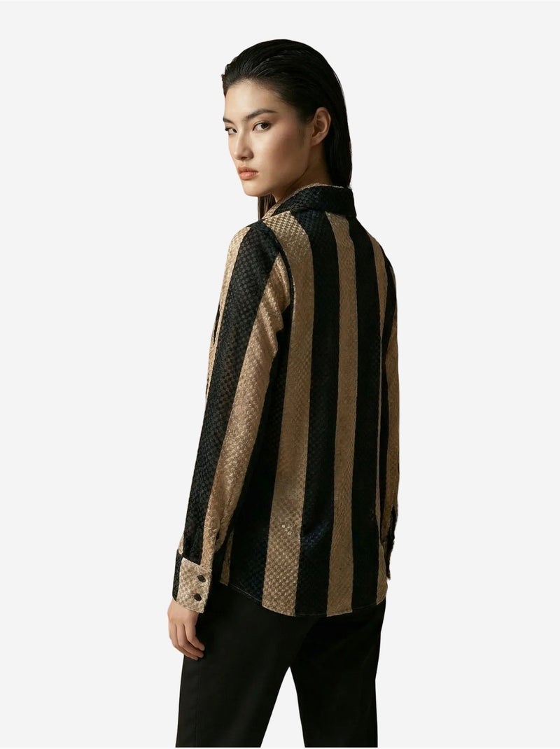 Camicia con bottoni in velluto tessuto a righe my fashion Beige naturale - Kiabi