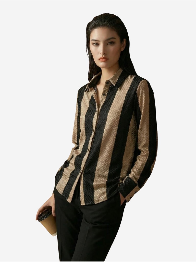 Camicia con bottoni in velluto tessuto a righe my fashion Beige naturale - Kiabi