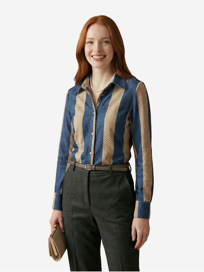 Camicia con bottoni in velluto tessuto a righe my fashion Sabbia - Kiabi