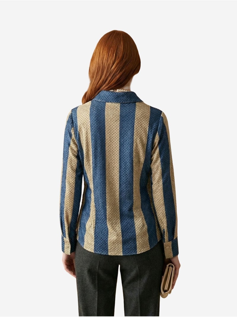 Camicia con bottoni in velluto tessuto a righe my fashion Sabbia - Kiabi