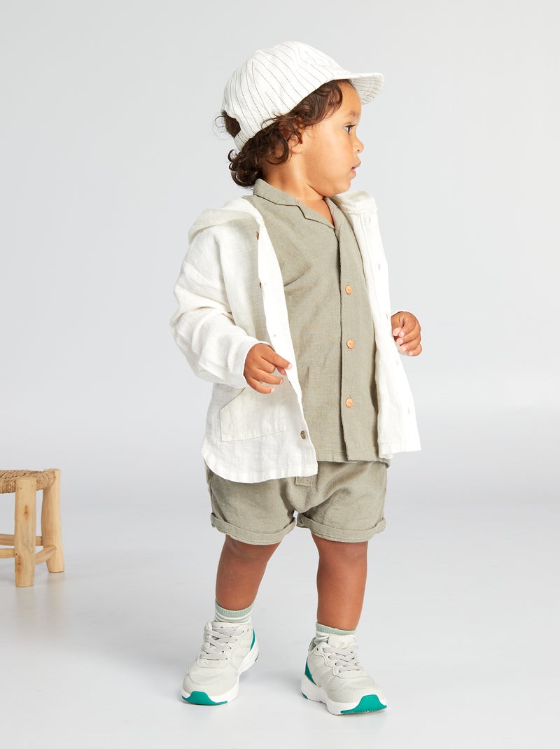 Camicia con cappuccio in lino e cotone Bianco - Kiabi