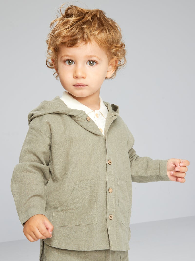 Camicia con cappuccio in lino e cotone VERDE - Kiabi