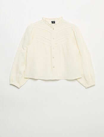 Camicia con colletto a volant e ricami
