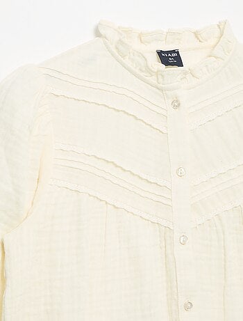 Camicia con colletto a volant e ricami
