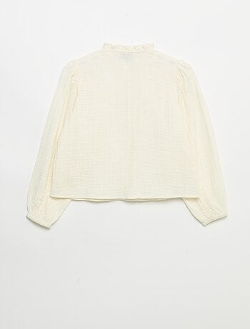 Camicia con colletto a volant e ricami