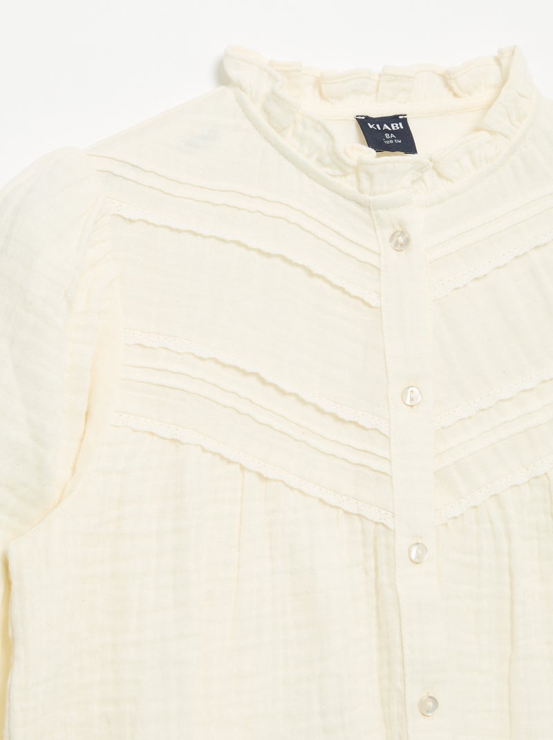 Camicia con colletto a volant e ricami Beige - Kiabi