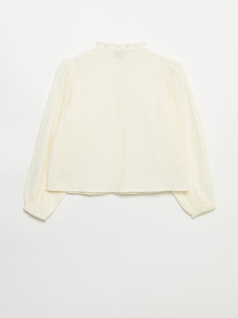 Camicia con colletto a volant e ricami Beige - Kiabi