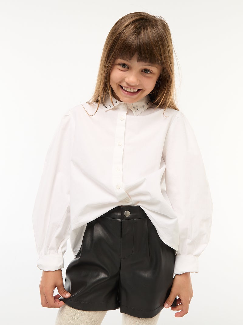 Camicia con colletto con finte pietre preziose Bianco Bambina