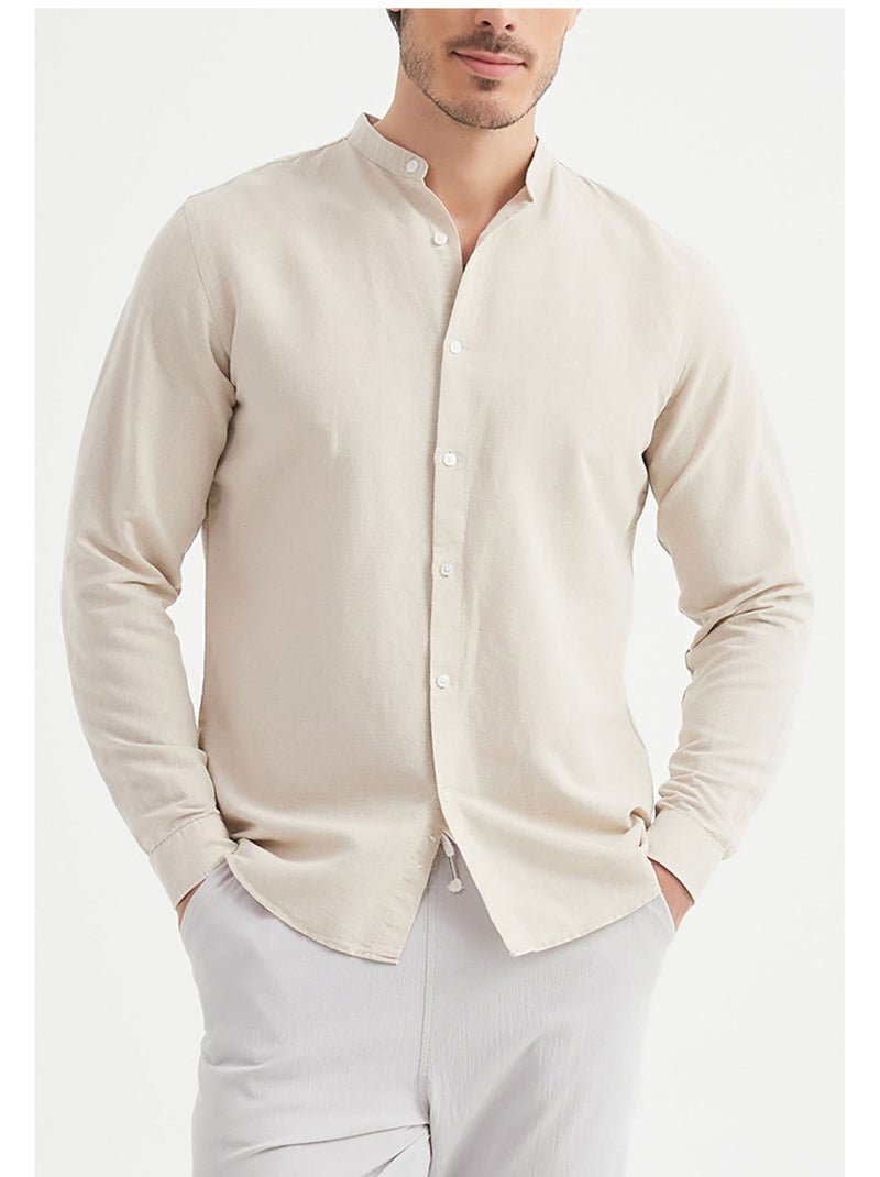 Camicia con colletto Mao Kebello Beige - Kiabi