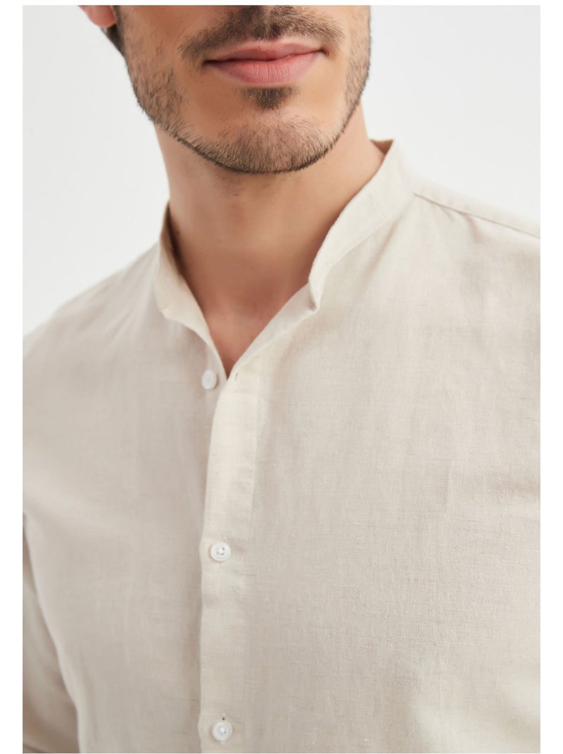 Camicia con colletto Mao Kebello Beige - Kiabi