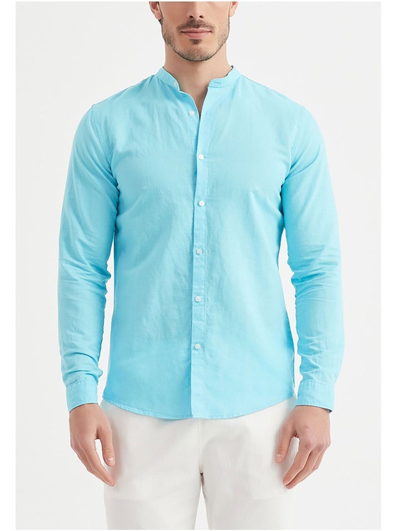 Camicia con colletto Mao Kebello Turchese - Kiabi