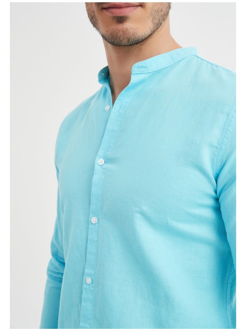 Camicia con colletto Mao Kebello Turchese - Kiabi