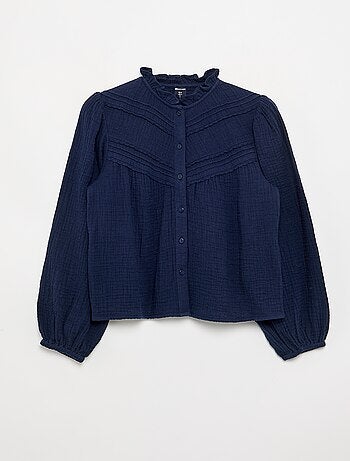 Camicia con colletto a volant e ricami