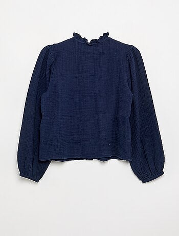 Camicia con colletto a volant e ricami