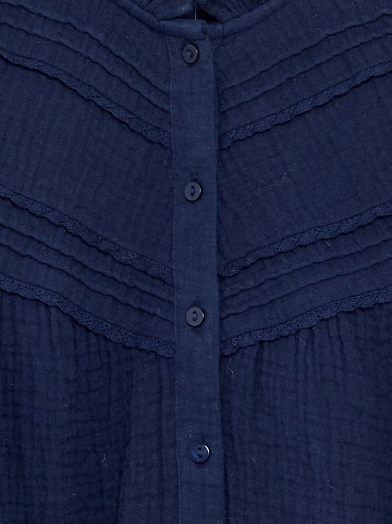 Camicia con collo a volant e ricami Nero - Kiabi