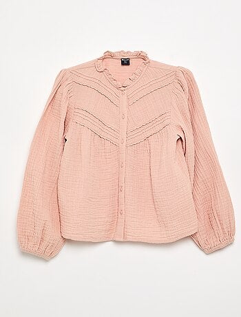 Camicia con colletto a volant e ricami