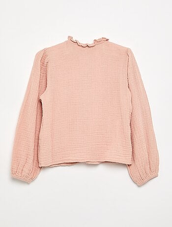 Camicia con colletto a volant e ricami